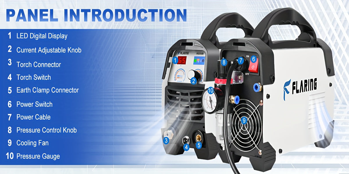 FLARING FC650D Plasma Cutter, 65A Dual-Voltage Machine for Metalwork in the Shop or at the Jobsite