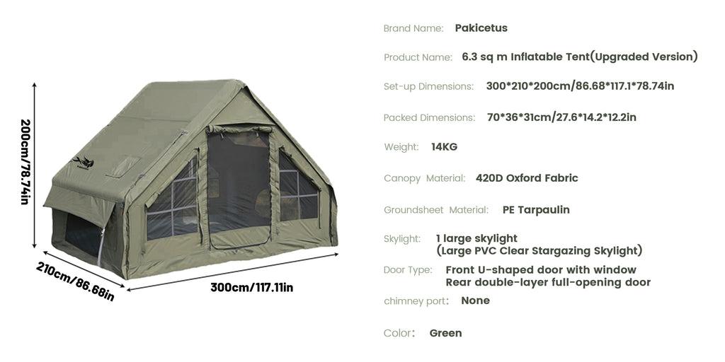 PAKICETUS Premium Inflatable Camping Tent For 4-6 Person, Summer Glamping With Quick Air-Flow & Breathable Mesh, 4 Season All-Weather Shelter, Luxury Large Air Tent With Manual Pump, Easy Setup Heavy-Duty Windproof Family Outdoor House