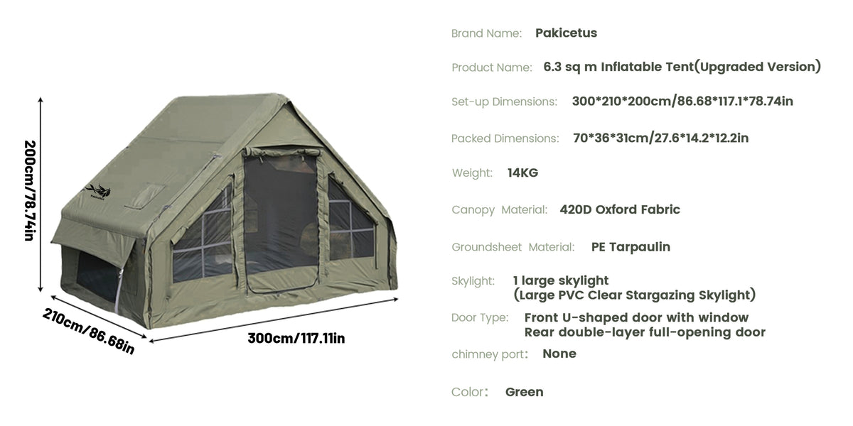 Pakicetus 2-4-6-8 Person Summer Camping Inflatable Tent, Quick Air Circulation with Breathable Mesh Design, Weather-Resistant Oxford Cloth Material Four-Season Camping Cabin, Spacious Full Mesh Windows and Door, Easy Setup with Manual Pump