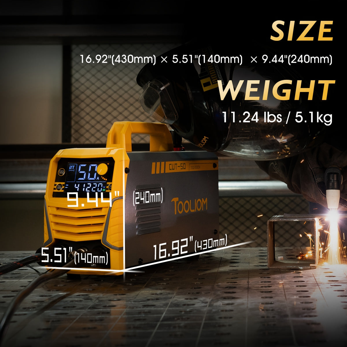 Plasma Cutter IGBT Maximum 3/4 Inch Clean Cut DC Inverter Cutting Machine Non Touch Pilot Arc Large LED Display 50 Amps Cutter Machine with 110/220V Dual Voltage