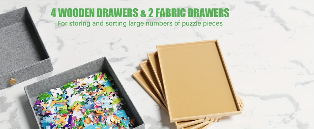 Puzzle Table with Legs, Adjustable 5-Tilting-Angle Board with 6 Drawers & Cover, 35"x 26" Wooden Puzzle Board with 4 Wheels for Adults