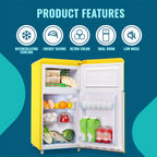 3.8 Cu.Ft Small Refrigerator With Freezer Retro Mini Fridge Two Doors For Home Dorm College Office Freestanding Blue Refrigerator With LED Lights And Glass Shelves