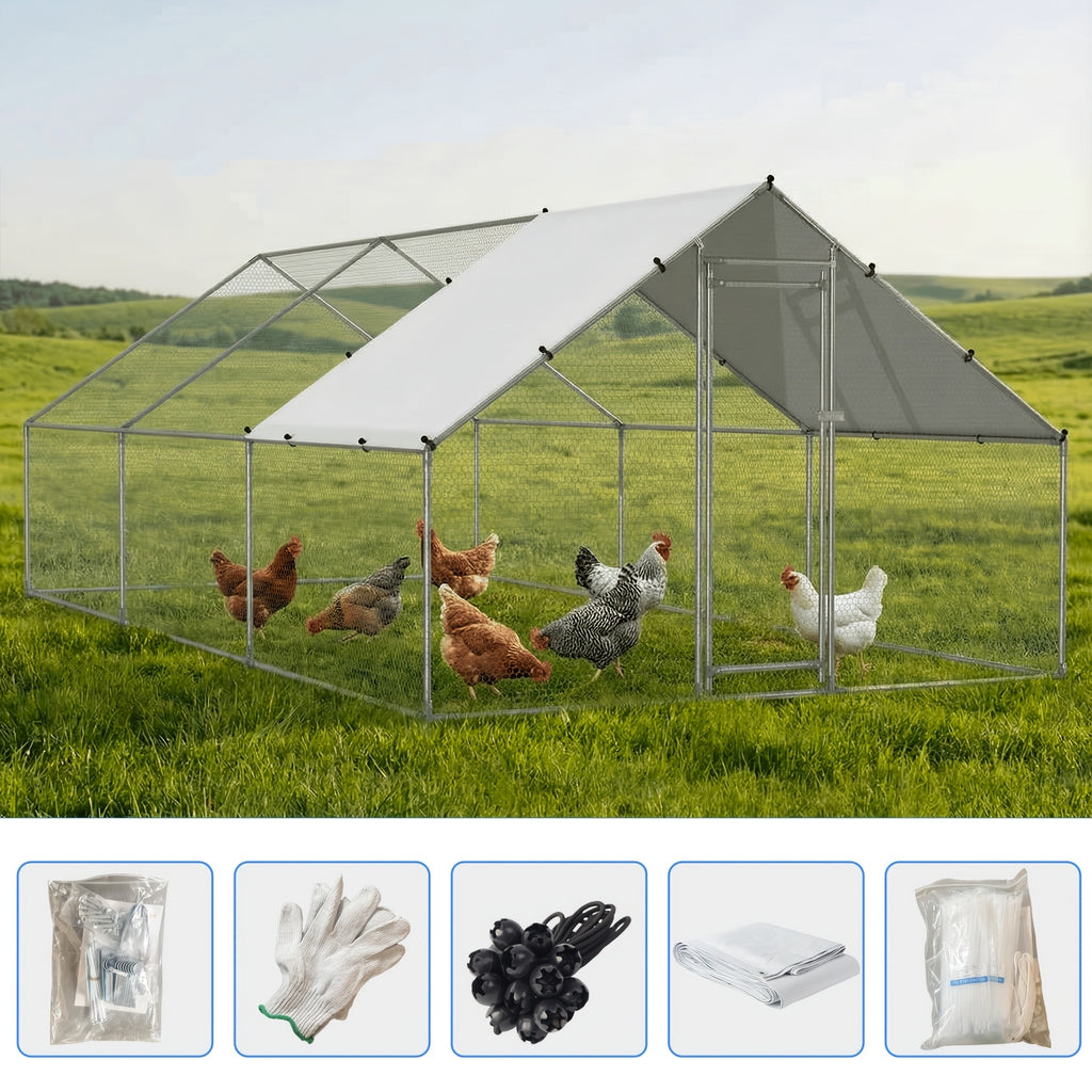 Large Spire Metal Chicken Coop, Waterproof And UV Resistant, Suitable For Outdoor Patio Farms To Raise Poultry Chickens, Ducks And Rabbits, Without Battery