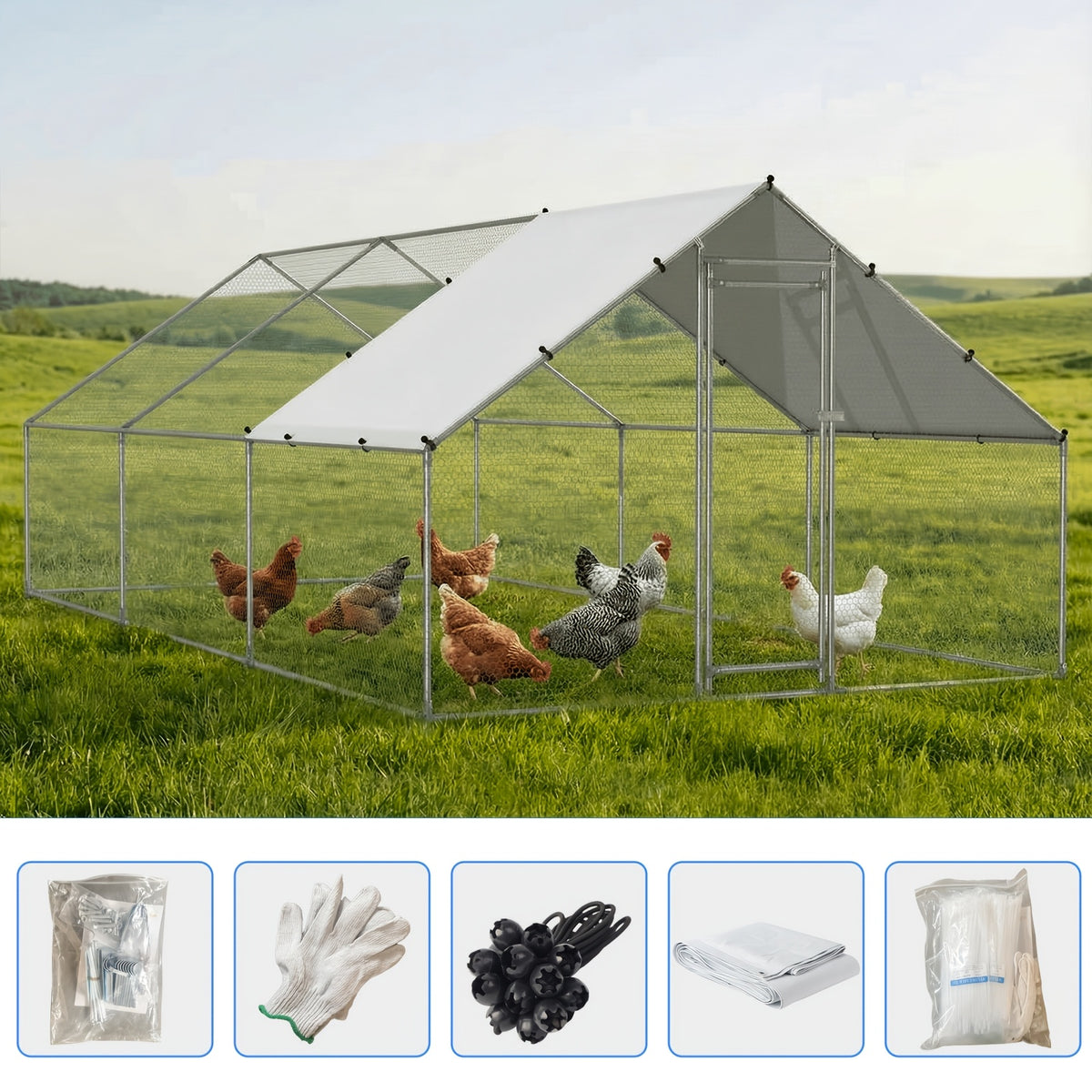 Large Spire Metal Chicken Coop, Waterproof And UV Resistant, Suitable For Outdoor Patio Farms To Raise Poultry Chickens, Ducks And Rabbits, Without Battery