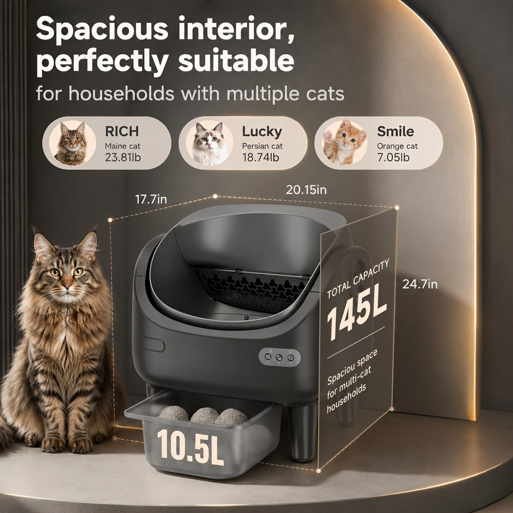 [Smart Self-Cleaning Litter Box] Extra-Large Smart Self-Cleaning Litter Box With Built-In Sensors, Large-Capacity Waste Compartment, 14-Day Automatic Cleaning, Open Design, Ideal For Multi-Cat Households