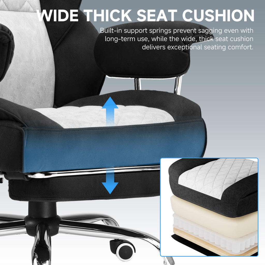 Executive Office Chair for Heavy People, Gaming Chair, Ergonomic Wide Desk Computer Chair with Pocket Spring Lumbar Support, Footrest, Outward Fixed Soft Armrests, High Back PU Leather, Height Adjustable, Big and Tall