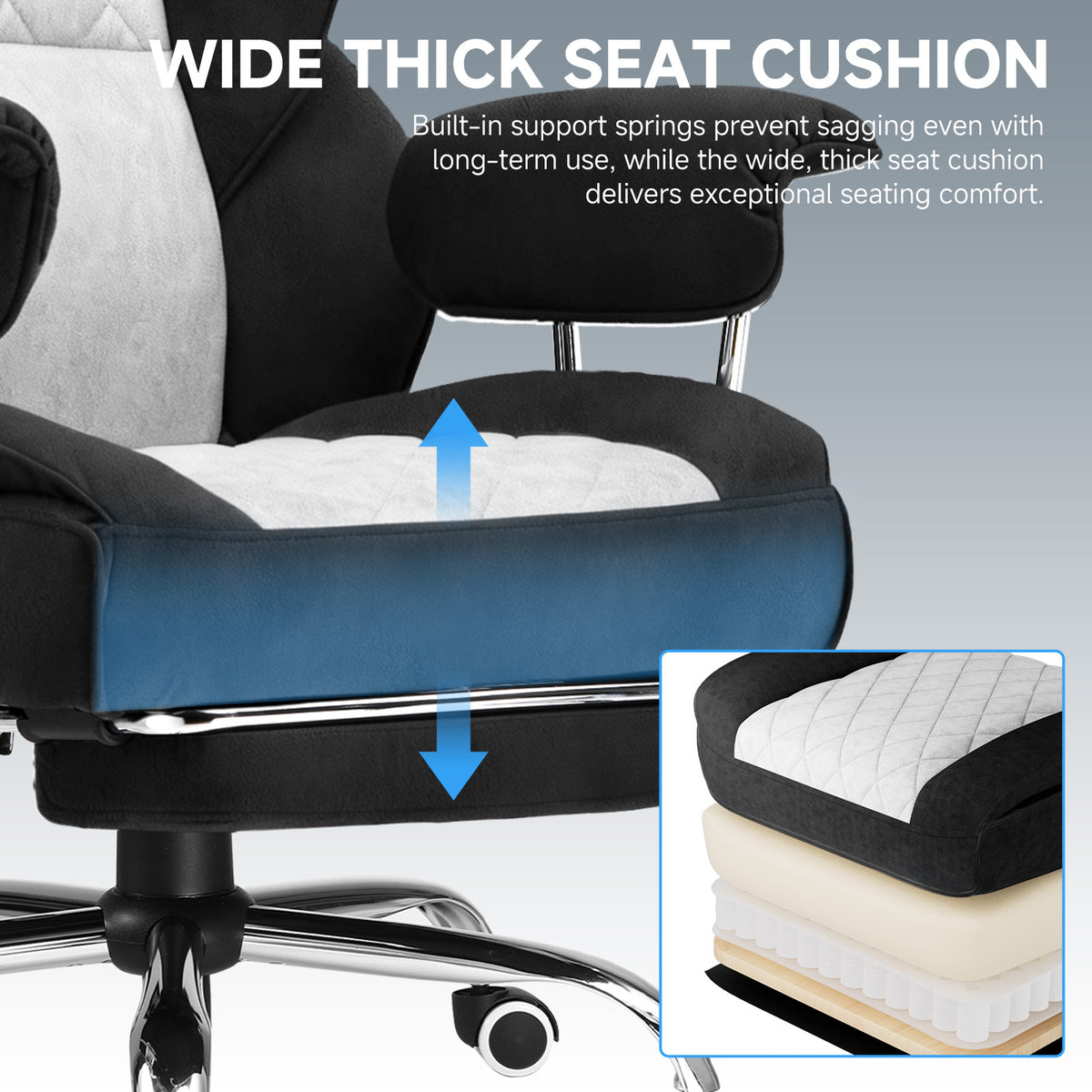 Executive Office Chair for Heavy People, Gaming Chair, Ergonomic Wide Desk Computer Chair with Pocket Spring Lumbar Support, Footrest, Outward Fixed Soft Armrests, High Back PU Leather, Height Adjustable, Big and Tall