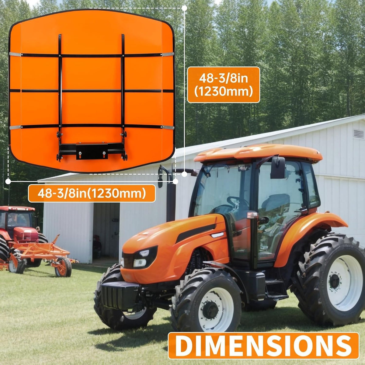 Tractor Canopy Compatible with All ROPS 48-3/8" X 48-3/8" Equipped Tractors and Mowers with a 2" x 2" or 2" x 3" ROPS (Will Add About 4'' to The Height of The Tractor, Red/Orange/Green/Wthite)