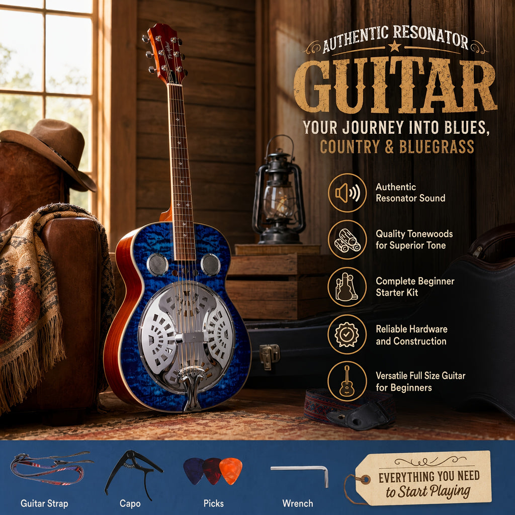 Acoustic Guitar Starter Kit 40 Inch Full Size Folk Spruce Top Sapele Sunburst Tiger Stripe Strap Capo Picks Wrench Beginner Musician Guitarist Fingerpicking Country Bluegrass Vintage Right Handed Holiday Gift Birthday Gift Instrument Clearance Deal