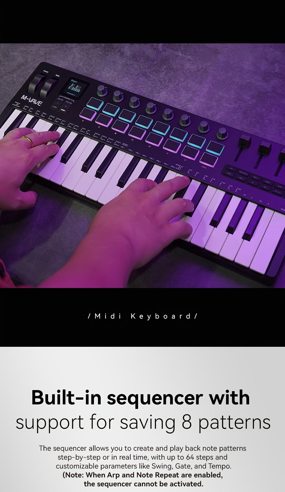 M-VAVE SMK37PRO Professional MIDI Keyboard, 37-Key Wireless Wireless Music Arrangement And Production Synthesizer