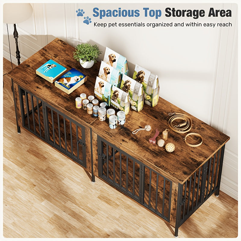 63inch Furniture for Dog Crates, A Double Cage Featuring A Storage Top, Multi-Functional TV Stand Side Table for 2 Large Dogs, Indoor Pet Cage