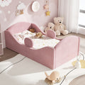 Bed Designed for Toddlers, Featuring Removable Safety Rails And a Soft Upholstered End in Pink, Blue, Or Gray. Note: Mattress Is Not Included
