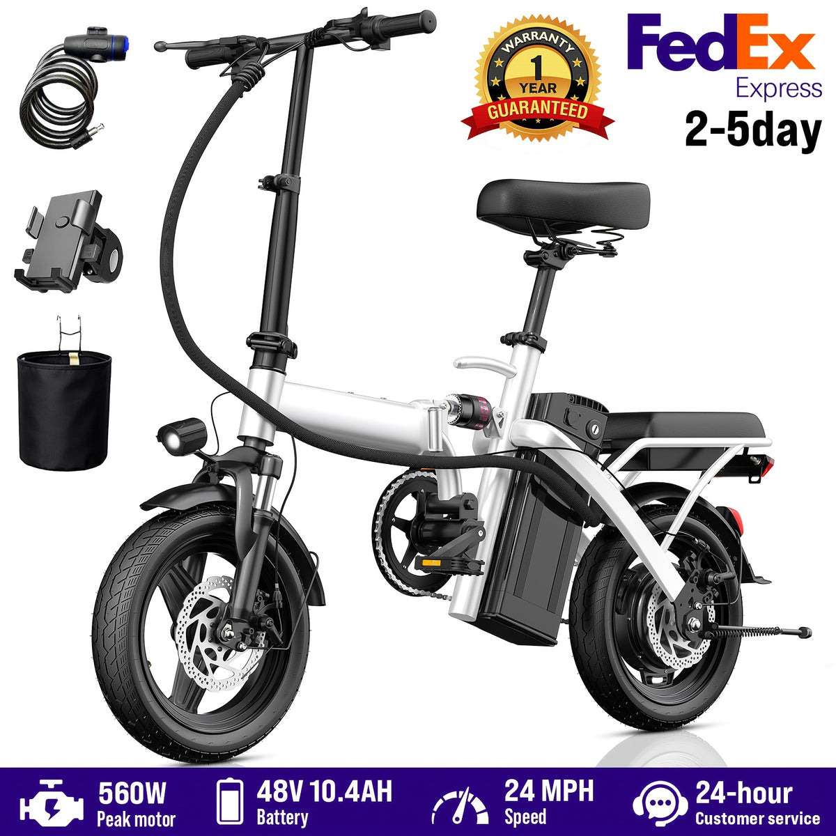 Folding Electric Bike, 560W Motor, 18-24MPH Top Speed, 48V 7.8-12AH Battery, 25-30 Miles Pedal-Assisted Range, 500LBS Max Load Capacity, Ideal for Daily Commuting And Outdoor Trips