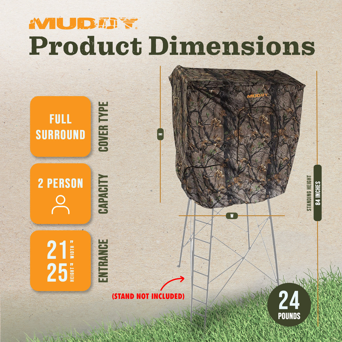 Muddy Steel 7 Foot Tall Quad Pod Hunting Blind Cover w/ 4 Zippered Windows, Camouflage (Stand Not Included)