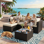 Outdoor Patio Sofa Set in L-Shaped 5- or 6-Piece Design for Backyard and Poolside Lounging