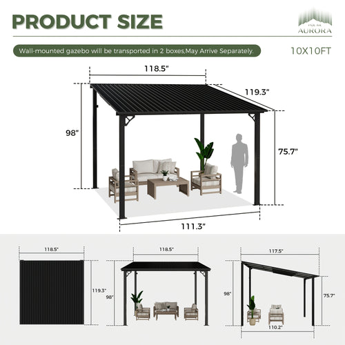 10x10/10x12/10x14 FT Gazebo, Hardtop Pergola, Metal Gazebos On, Wall-Mounted Gazebo & Pergola, Awnings For Patio, For Backyard, Deck