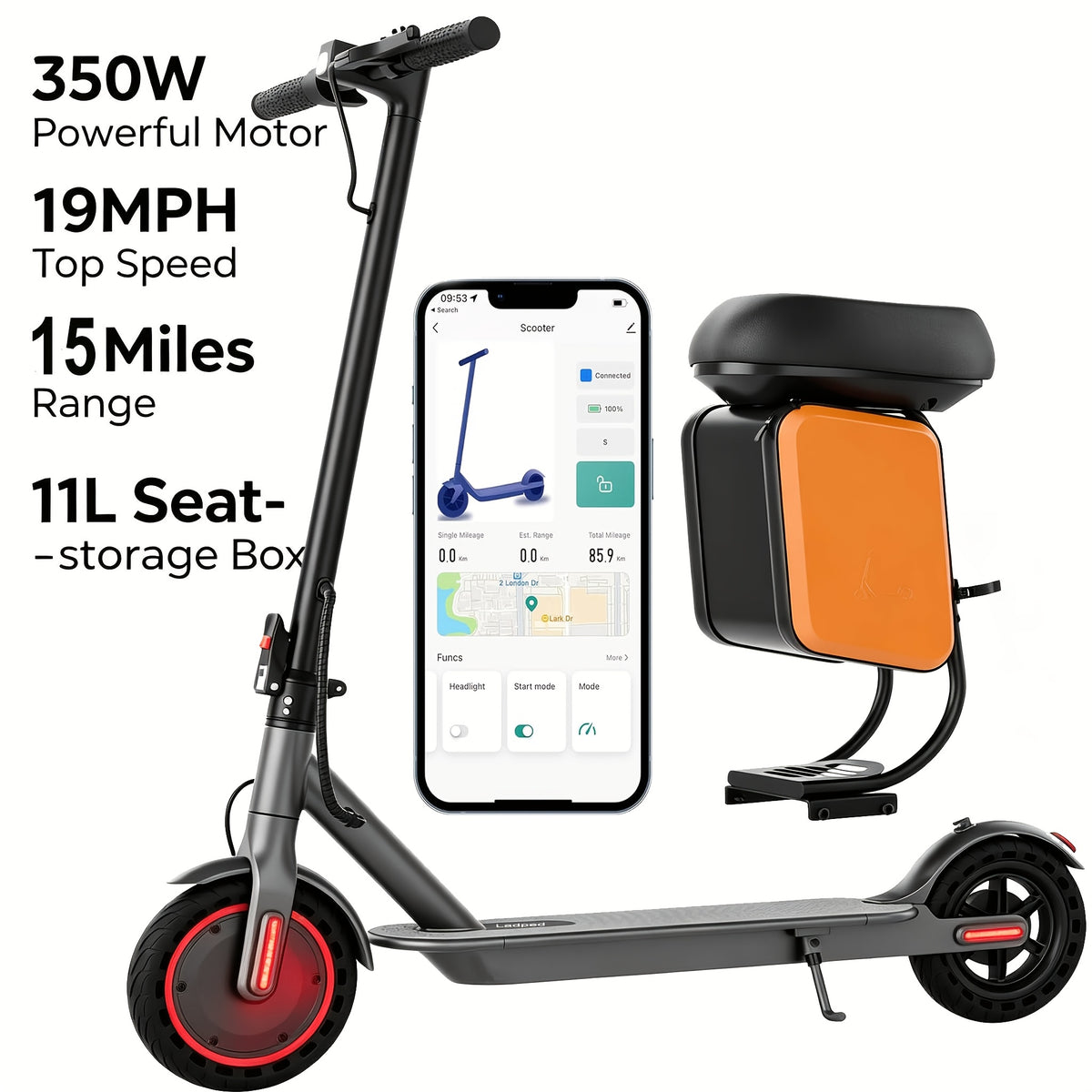 Adult Electric Scooter, Quick-Fold 350W Commuter with 19 MPH Top Speed and App Control for City Travel
