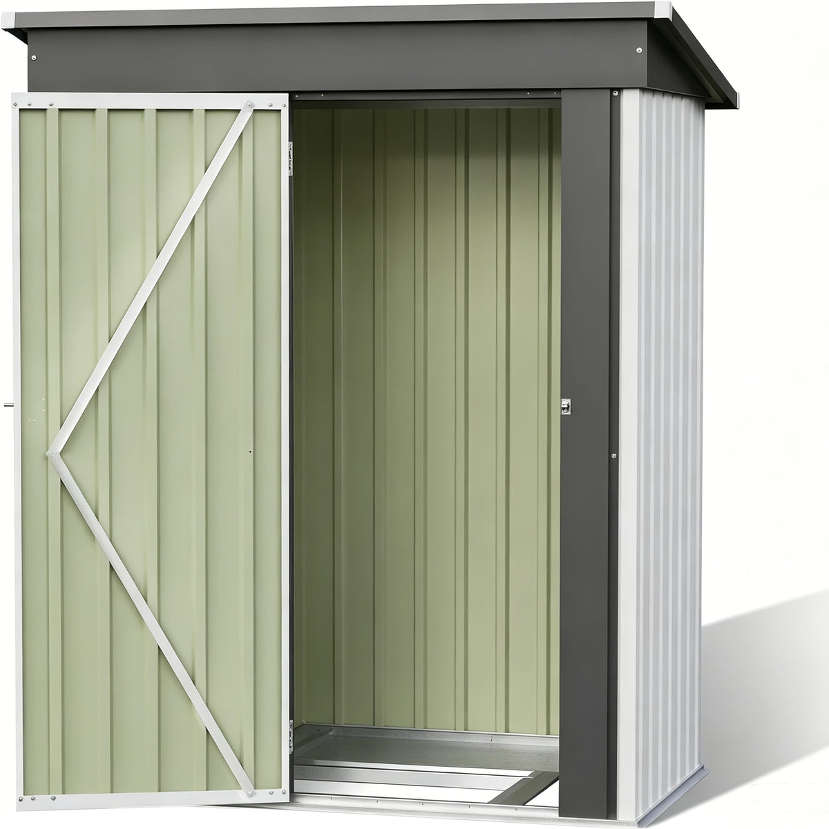 [Garden Storage Shed] GUNJI 5X3 FT And 6X4 FT And 8X6 FT Garden Storage Shed with Base Foundation, Heavy Duty Galvanized Steel Weatherproof Outdoor Tool Shed for Backyard Patio Lawn, Rust Resistant Lockable Door Tool House for Gardening Equipment Bike Sto