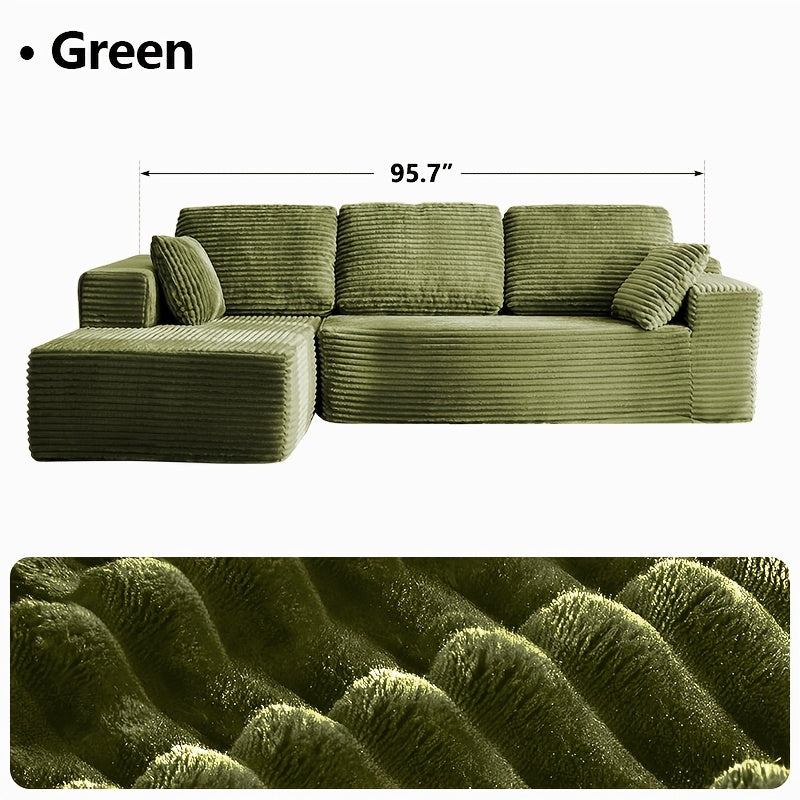 96" L-Shaped Sofa with Chaise, 65" Single Noble Consort Sofa Chair. Minimalist Compressed Boneless Sofa No Assembly Required, Modular Cloud Sectional Sofa for Living Room Bedroom, Right Facing Chaise, Plush Corduroy