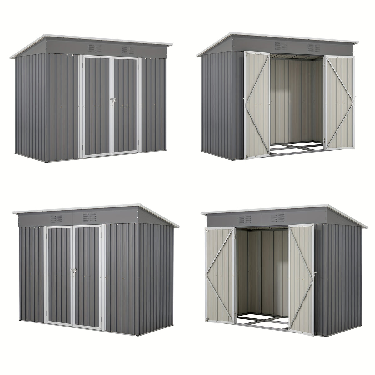 Outdoor Metal Storage Shed, 8' x 4' Gray Backyard Organizer with Lockable Door and Floor Frame