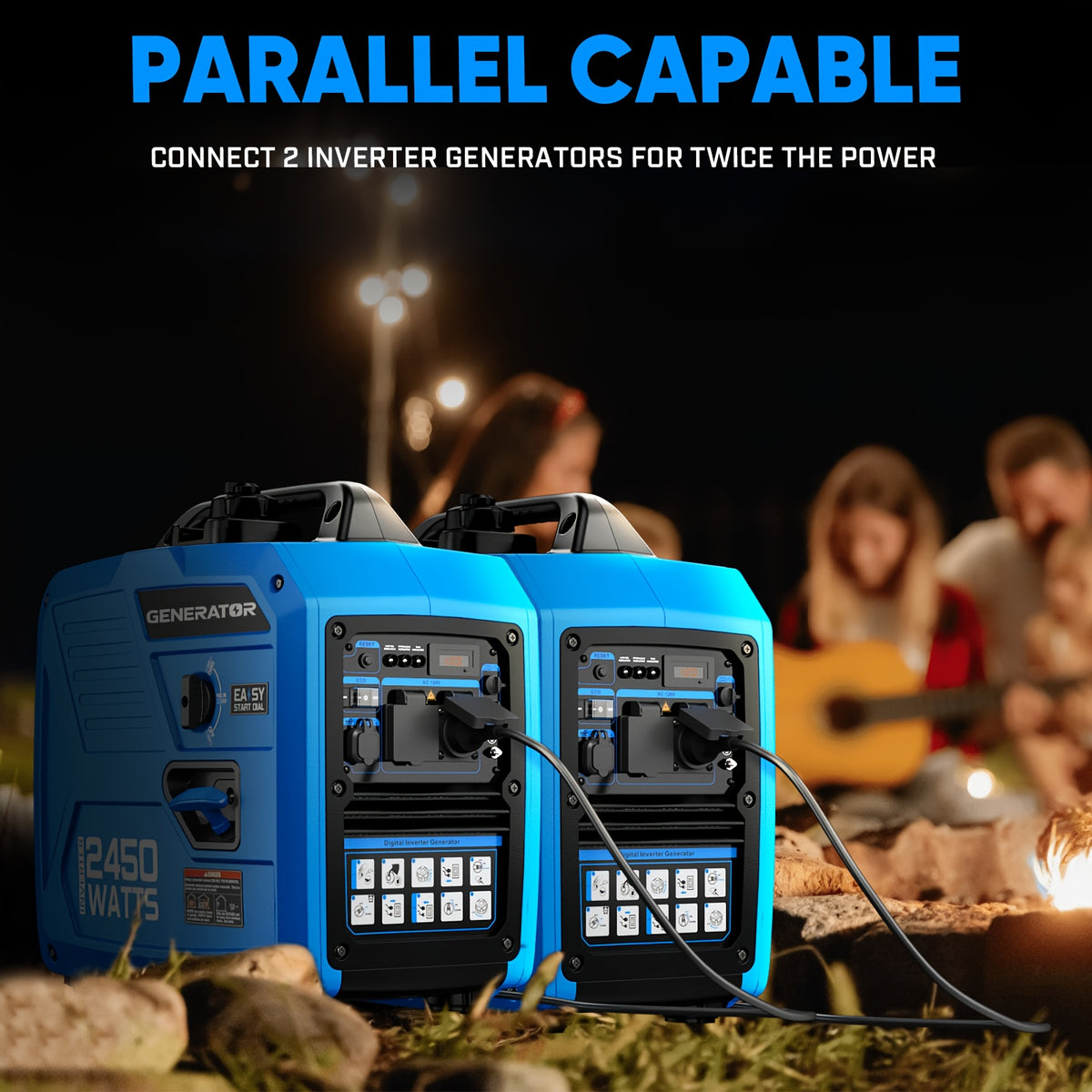 2450W Portable Inverter Generator - Ultra-Quiet Gas Generator with 1.6-Gallon Fuel Tank - Up to 8.3-Hour Runtime for Home Backup, RV Camping & Emergency Outages