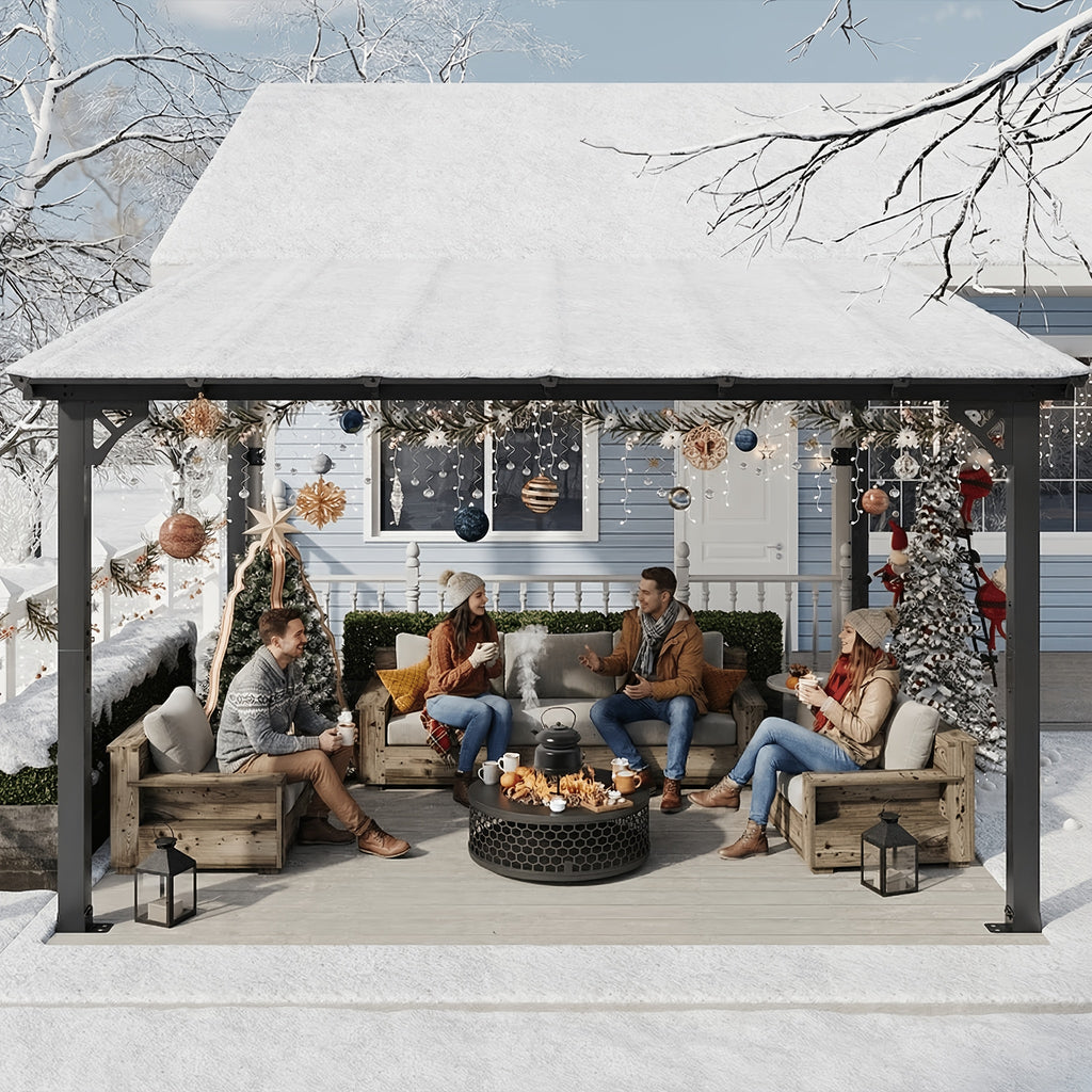 Outdoor Gazebo & Pergola Set - Hard Top Lean-to Wall Mounted Aluminum Alloy Awning With Canopy Roof, Outdoor All-Weather Cover For Patio, Backyard, Deck, Shade & Rain Protection(Multi-size Selection)