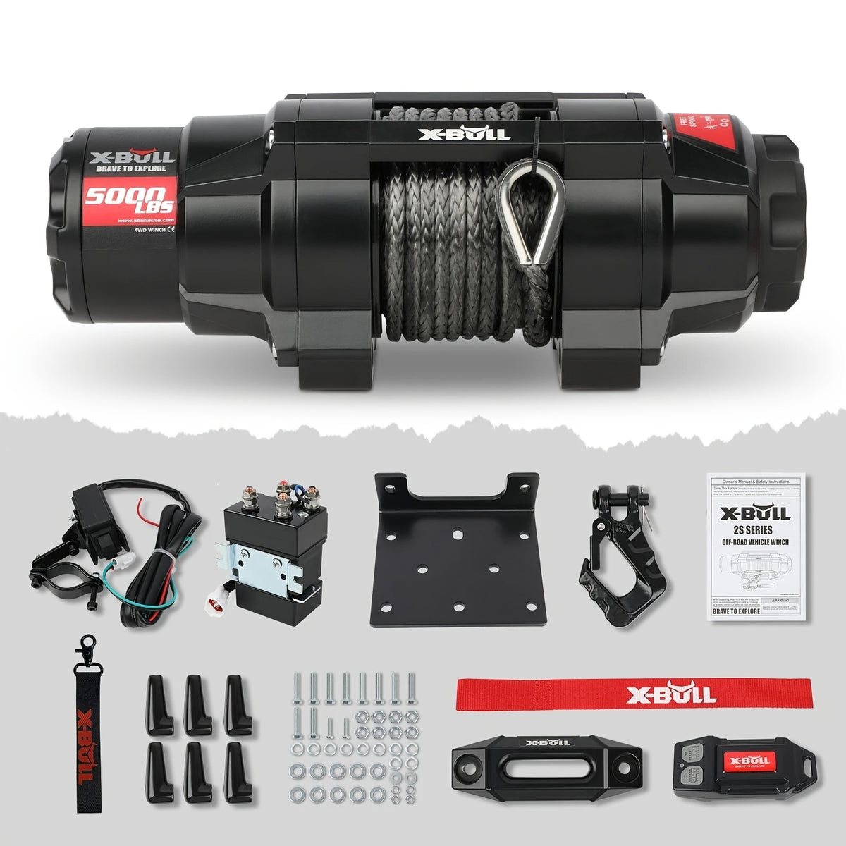 X-BULL New 12V DC 3000/5000/6000/13500Lb Electric Winch for Towing ATV/UTV, Boat, Off Road, Corded Control Recovery, Portable Synthetic Rope Electric Winch with Hawse Fairlead