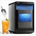 Countertop Nugget Ice Maker, Qunler 44 Lbs/day Stainless Steel Self-Cleaning Chewable Pellet Ice Machine with Independent Water Tank, Ice Scoop & Ice Basket for RV Trips, Camping, Beach Houses, Cabins & Patio Drinks