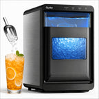 Countertop Nugget Ice Maker, Qunler 44 Lbs/day Stainless Steel Self-Cleaning Chewable Pellet Ice Machine with Independent Water Tank, Ice Scoop & Ice Basket for RV Trips, Camping, Beach Houses, Cabins & Patio Drinks