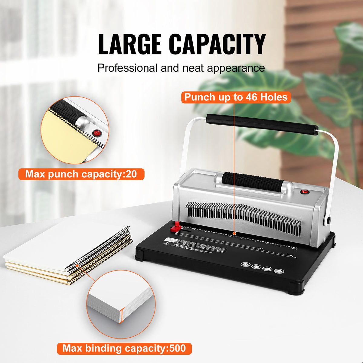 VEVOR Coil Spiral Binding Machine, Manual Book Maker with Electric Binding, 46-Holes Binding 500 Sheets Punch Binder, with 100pcs 5/16'' Coil Binding Spines, for Letter Size, A4, A5