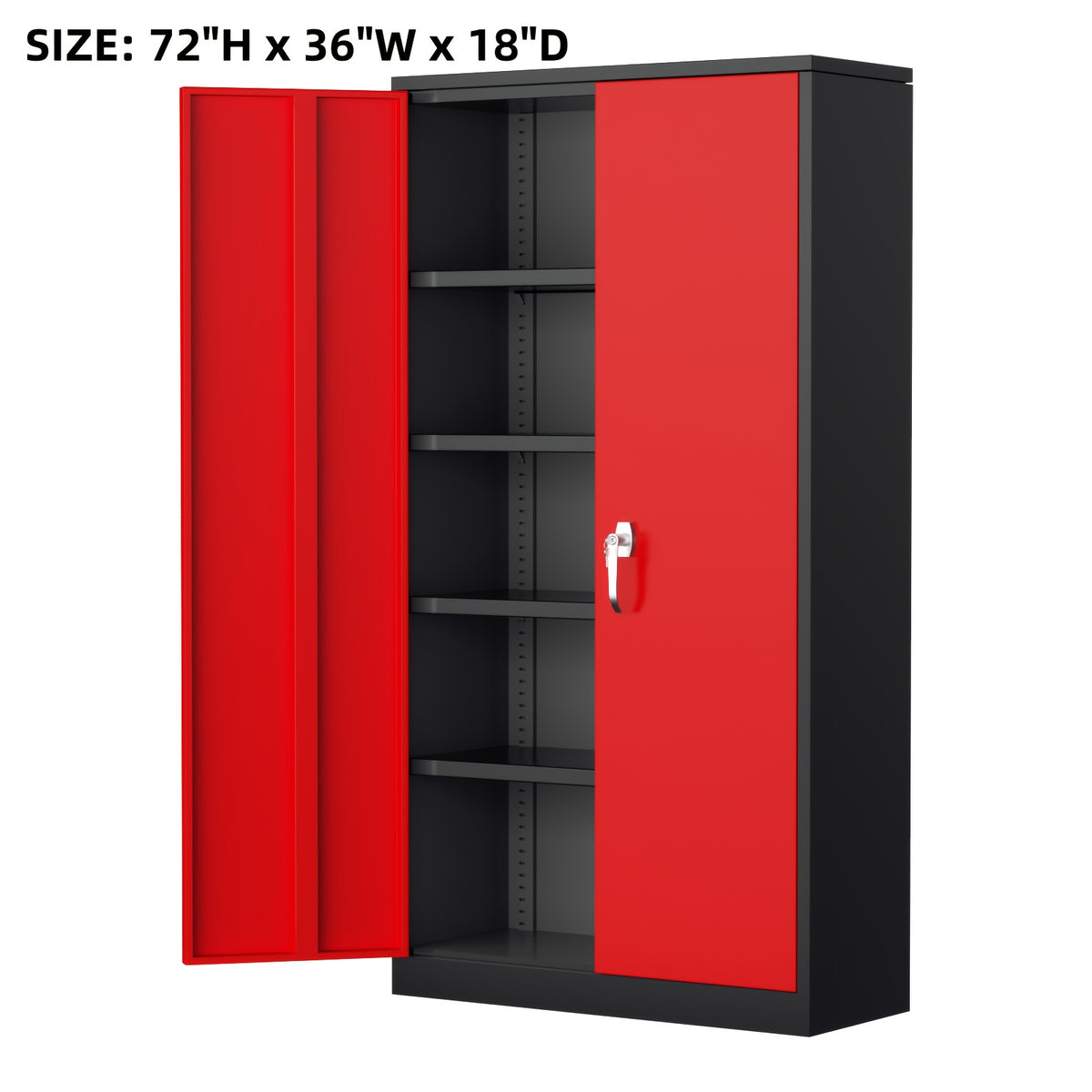 Metal Garage Storage Cabinet, 71"/72" Tall, Steel Floor-standing Model, with 2 Doors, 4 Adjustable Shelves, Lockable, Spray-painted Finish, Suitable for Home, Office, Shop, School—easy to Assemble