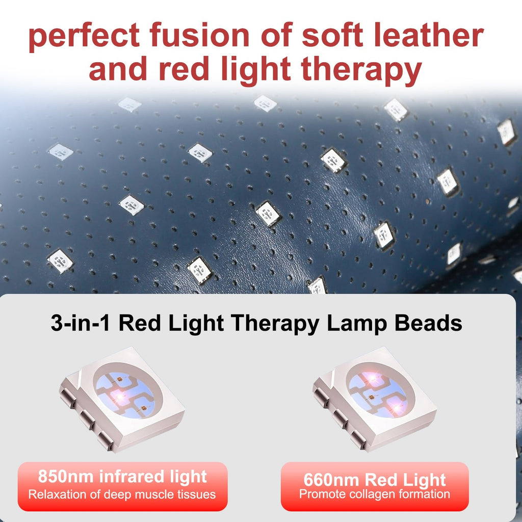 FDA Cleared ELVISH Leather Red Light Relax Body Cushion with Soft Neck Support, Dual Wavelength LED Lights, 3-in-1 Chip for Pain Relief, 225 Red Light Beads, 19.0×35.9 Inch, for Men & Women, Teacher & Father's Day Appreciation Gifts
