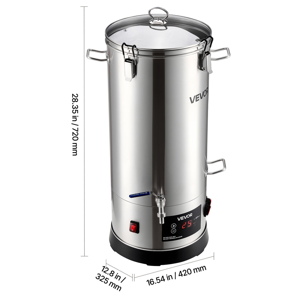 VEVOR Beer Brewing Equipment, 8 Gal/30L 304 Stainless Steel Home Beer Brewer,1500W All-in-One Home Brewing Kit, Tall strainer, Integrated Inner Barrel & Reinforced Handle