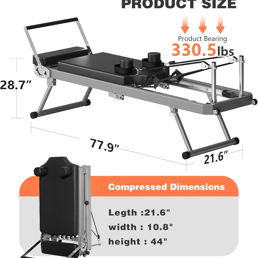 SogesPower Pilates Reformer Machine for Home Gym Workout, Foldable Pilates Equipment with High Strength Alloy Springs for Beginners, Up to 330lbs Weight Capacity