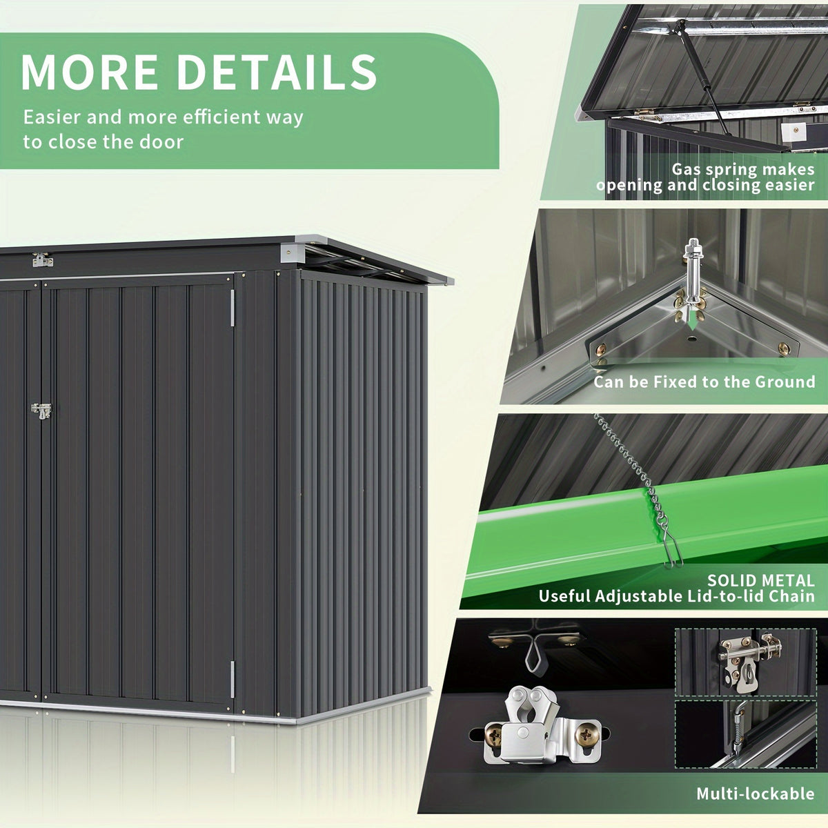 Nordivale Outdoor Trash Can Storage Shed - 2.6x5 Ft Metal Lockable Garbage Bin Enclosure With Chain Lid, Waterproof Small Shed For Trash Cans, Lawn Mower & Garden Tools - Perfect For Garden, Backyard, & Patio Use