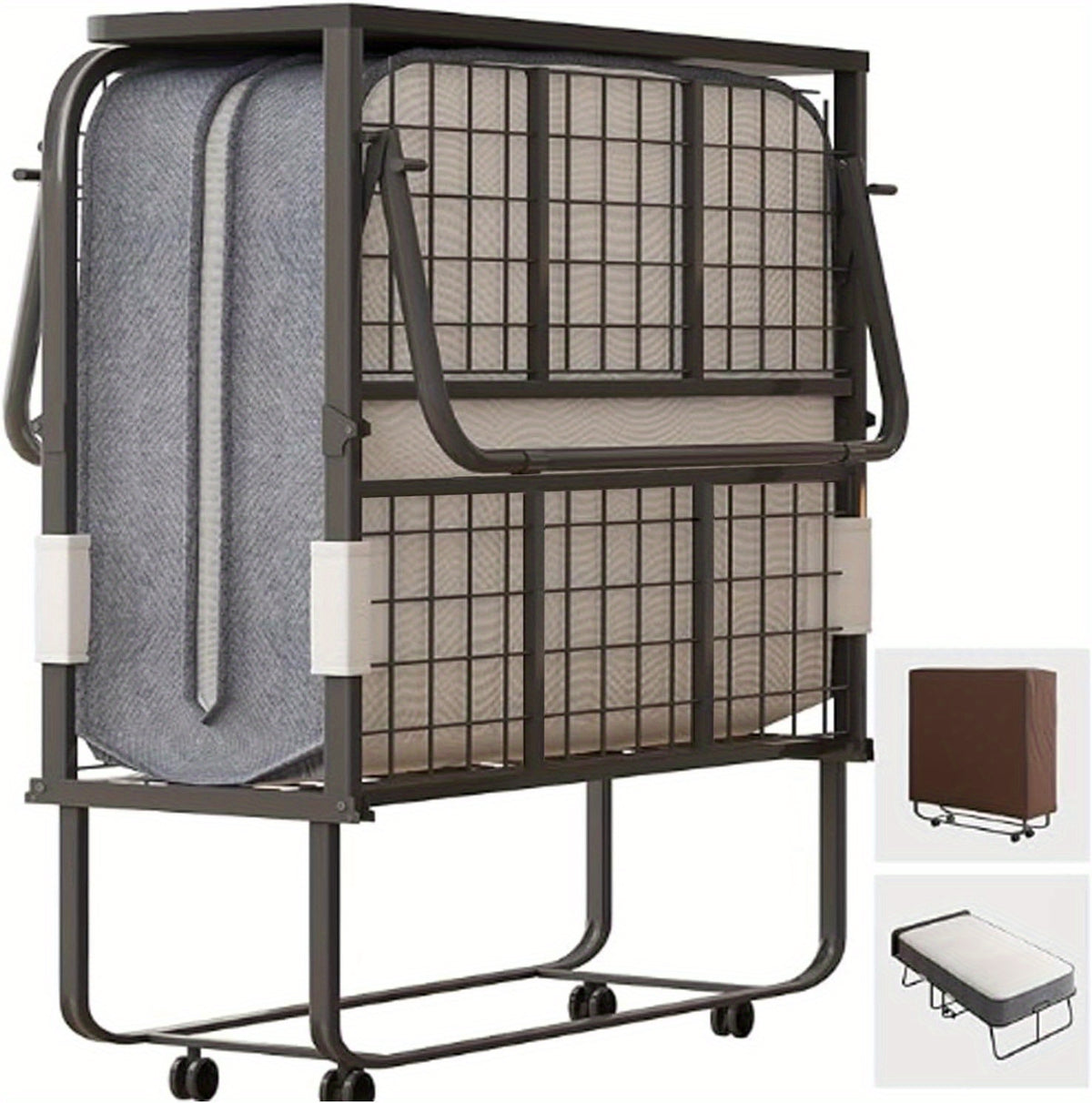 38In/31In Folding Bed with Foam Mattress Rollaway Bed, Space-Saving Guest Bed with Headboard, Portable Foldable Extra Bed for Adults with Sturdy Metal Frame