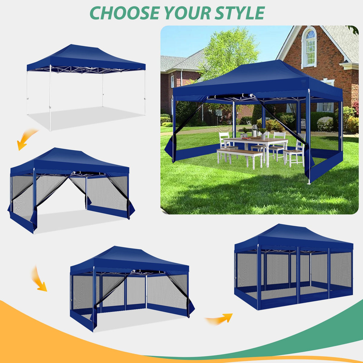Hoteel 10x15 Heavy Duty Pop Up Canopy Tent with 4 Sidewalls, Commercial Gazebo Party Tent with Mosquito Netting Wall Easy Up Outdoor Instant Screen Tent for Backyard, Beach, Patio, Garden