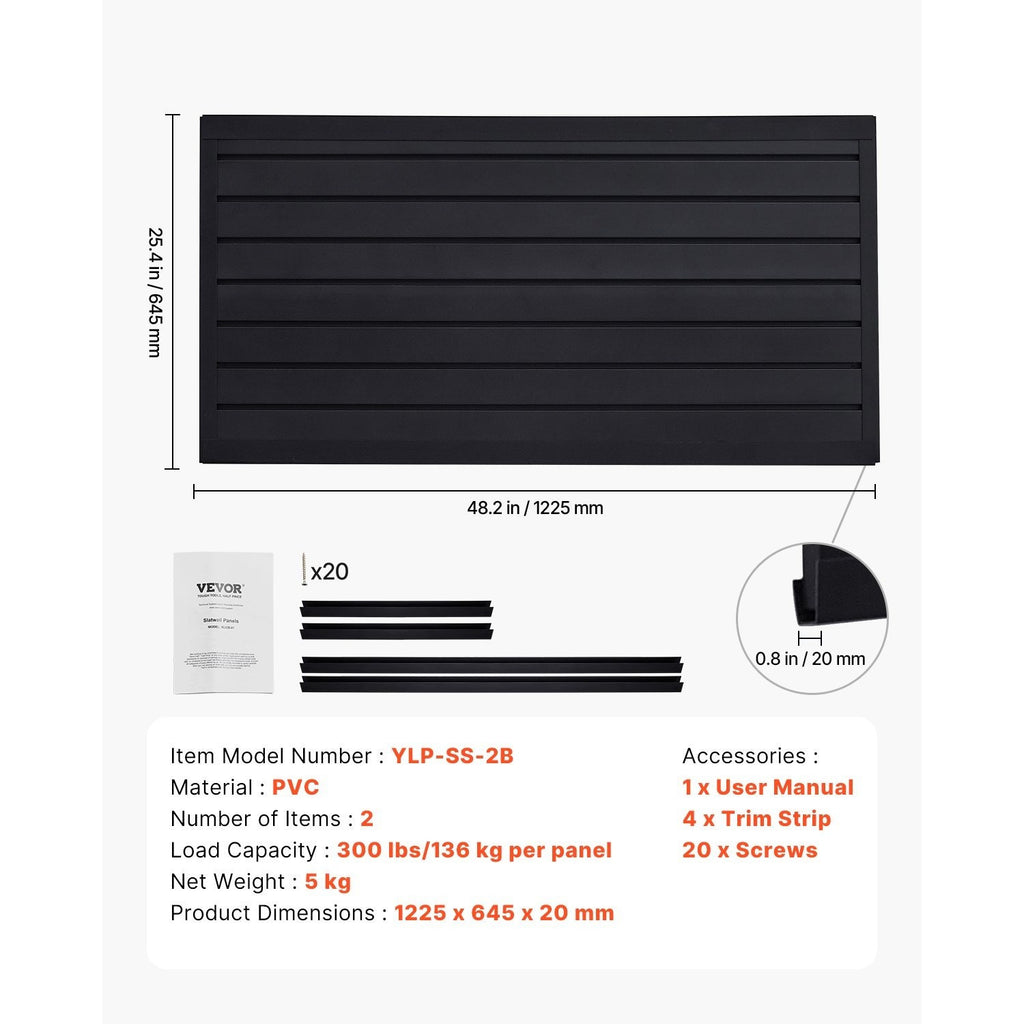 VEVOR 2 x 4 ft / 4 x 4 ft / 8 x 4 ft Slat Wall Paneling PVC White Garage Slatwall with Modular Design White/Grey/Black