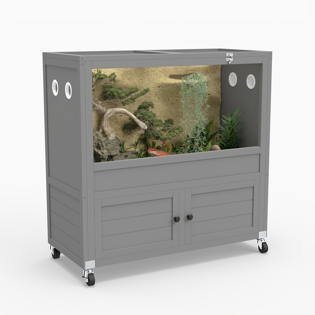 [Reptile Terrarium Stand] 50 Gallon Reptile Terrarium Stand, Adjustable Storage Cabinet, Wheels & Metal Mesh Roof Door, Reptile Habitat Enclosure for Snake/Lizard/Gecko/Tortoise