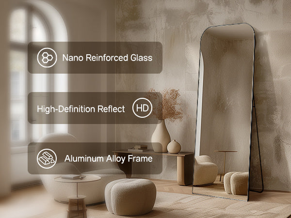 30 X 71 Inch Full Length Mirror, Golden Wall Full Body Mirror Full Length with Stand, Rounded Top Floor Mirror with Aluminum Alloy Frame for Bedroom Living Room
