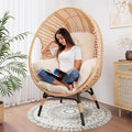 Outdoor Egg Chair Wicker Oversized Egg Basket Chair With Stand Lounger Chairs With Cushion 500lbs Capacity For Patio Garden Backyard Balcony