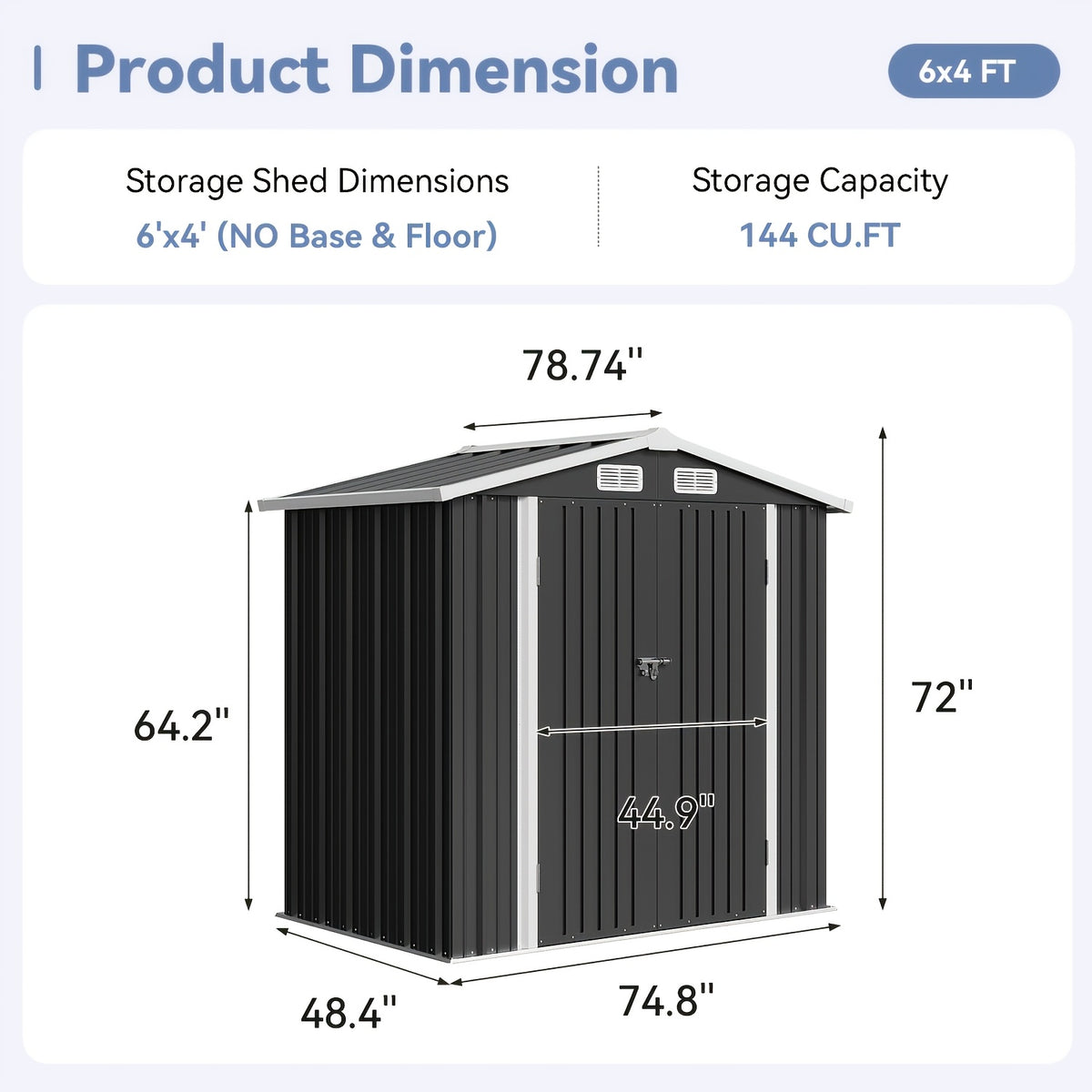 6X4/8X6/10X8/10X12Ft Gable Roof Metal Storage Shed, Heavy Duty Outdoor Garden Shed with Lockable Doors And Vents, Weather-Resistant Utility Shed for Backyard Tools, Brown/Black