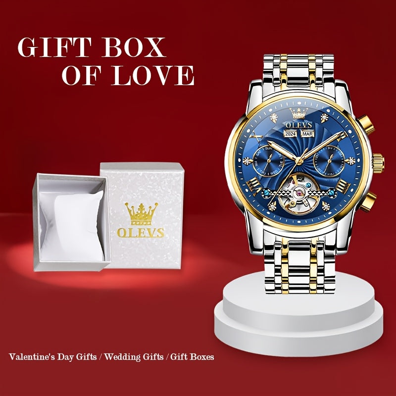 OLEVS Men'S Mechanical Watch - Automatic Movement Stainless Steel Large Dial, Luminous Dual Calendar Business Casual Dress Multifunctional Wristwatch Relojes Para Hombre Without Box, Without Battery