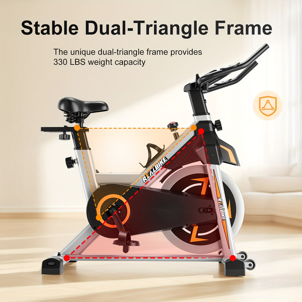 Silent Home Exercise Bike, 330 Lbs Weight Capacity, Indoor Fitness Bicycle with Tablet Holder and Display, Adjustable Resistance Cardio Trainer, Home Fitness Equipment