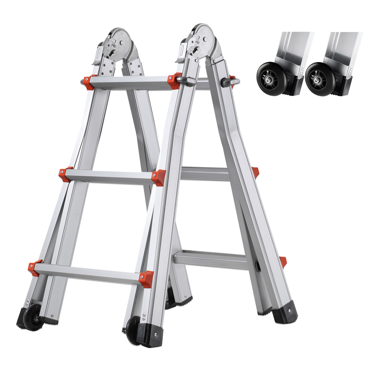 Telescoping A-Frame Ladder by VEVOR, 330 lb Multi-Position Design with Dual-Wheel Base, Seven Size Options