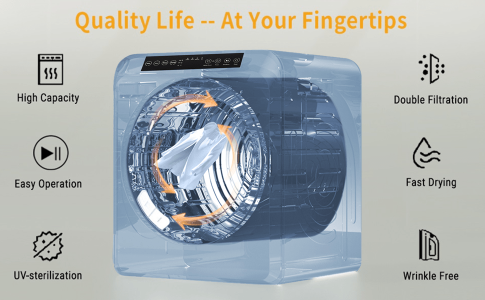13.2LBS Portable Clothes Dryer for Apartments - 3.5 Cu.Ft Compact Front Load Dryer with LCD Touch Panel, Stainless Steel Tub & Quiet Operation, for Home, Dorm, RV