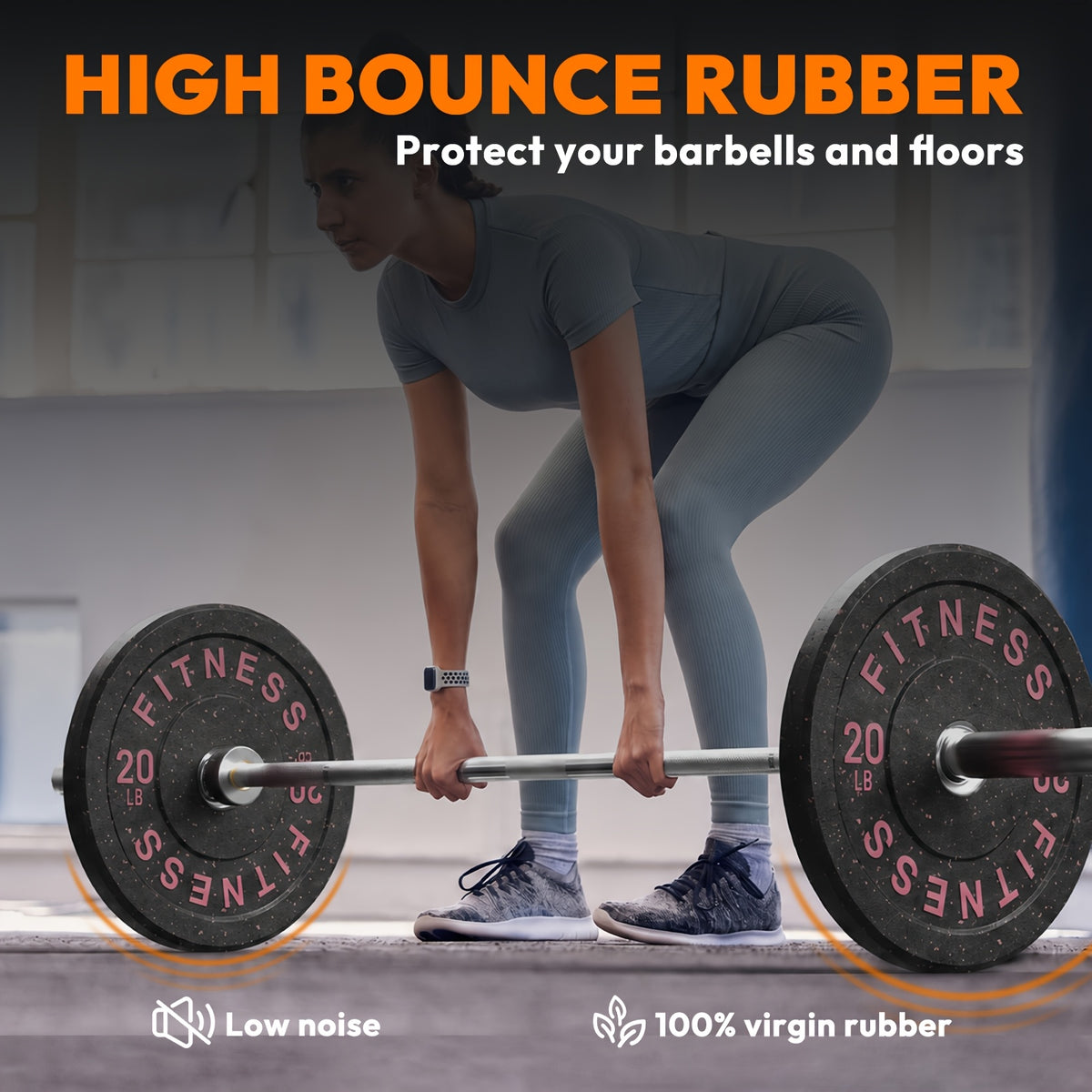 High Bounce Bumper Plate 100 Lb Set, 2 Inch Barbell Weight Plates, Colored Crumb Rubber Weights for Home Gym, Strength Training Plate for Weight Lifting