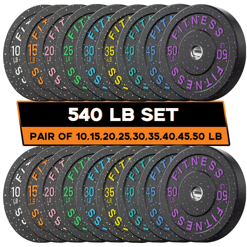 45-650Lbs High Bounce Bumper Plates, 2 Inch Colored Fleck Rubber Weight Plates For Heavy Lifters, Powerlifting, CrossFit, Deadlift, Squat, Home Gym, Strength Workout, For Men, Women, Big Weight Enthusiasts