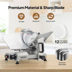 MEFEIR 8.7inch Commercial Meat Slicer, Electric Deli Food Slicer with Premium Chromium-plated Steel Blade, 0-12mm Adjustable Thickness, ETL Certified for Frozen Meat Ham Baguett Steak, Silver