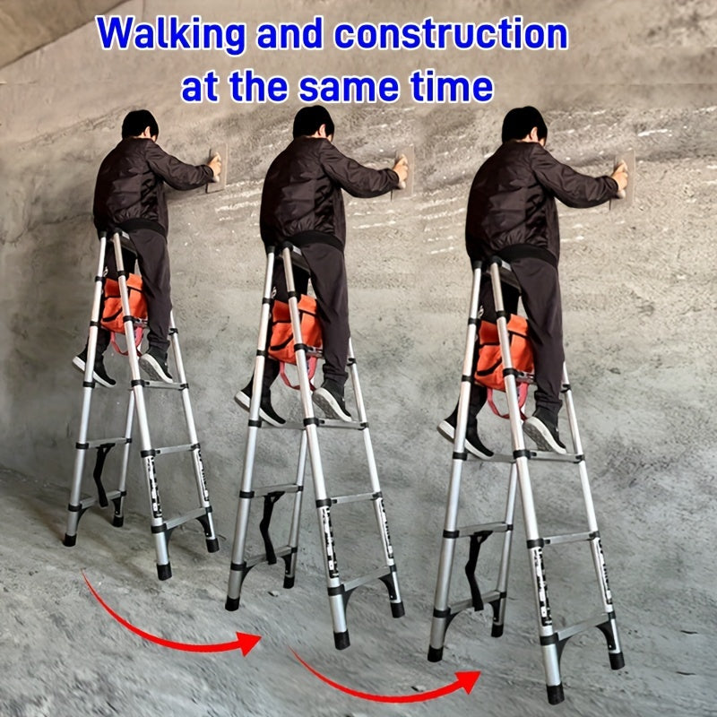 6.5-foot 7-Step Telescoping Ladder - Anti-Shake and Anti-Slip Portable Folding Ladder - Walkable A-Frame Household and Outdoor Work Multi-Purpose Ladder, 330 Pounds per Step